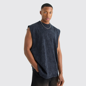 Camiseta sin mangas de gimnasio personalizada para hombre, Camiseta de punto de algodón de gran tamaño con chaleco sin mangas lavado con ácido, estilo informal con estampado personalizado - Product Image 6