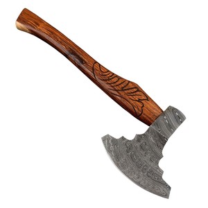 Hacha Tomahawk de Acero de Damasco Personalizada de Alta Calidad, Hacha Vikinga de Caza Forjada a Mano con Mango de Madera de Palisandro Grabado - Product Image 1