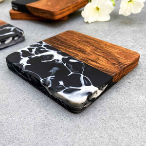 จานรองแก้วไม้และเรซิ่นทรงสี่เหลี่ยมหรูหรางานฝีมือสมัยใหม่ทนทาน - Product Image 1