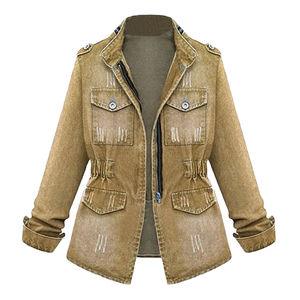 แจ็กเก็ตผ้ายีนส์ของผู้หญิงมีสไตล์มาใหม่สีน้ำเงินเข้มแขนยาวหลายกระเป๋าวินเทจฤดูใบไม้ร่วงเป็นมิตรกับสิ่งแวดล้อม - Product Image 5