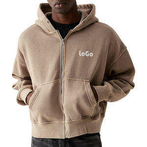 Sweat à capuche zippé pour homme en molleton bouclette de polyester tricoté, anti-plis, épais, avec logo de marque personnalisé imprimé, pour l'extérieur, vente directe - Product Image 2