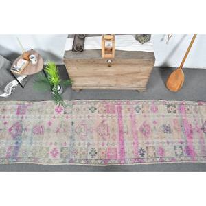 Alfombra turca Vintage de 2,8 pies x 11,2 pies, diseño clásico de rompecabezas rectangular de área grande, látex de lana rosa y Beige para pasillo para habitaciones - Product Image 5