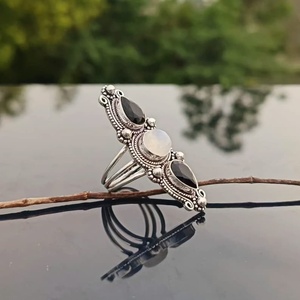 Natural <b>Garnet</b> Rhodium Plated Handmade 925 Sterling <b>Silver</b> Religious Long Boho Statement <b>Ring</b> Wedding Gift for Her - Product Image 6