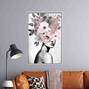 ผ้าใบศิลปะลายดอกไม้สมัยใหม่สำหรับผู้หญิง - ภาพพิมพ์ตกแต่งผนังแบบนามธรรม พร้อมกรอบสีขาว - Product Image 1