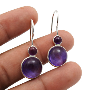 Pendientes colgantes de gancho de gota de Plata de Ley 925, forma redonda, amatista, tamaño personalizado, hechos a mano, pendientes de gancho de piedras preciosas de doble piedra - Product Image 2