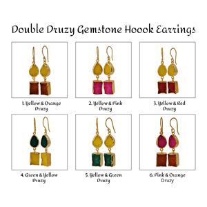 Pendientes colgantes finos chapados en oro hechos a mano, piedra preciosa de ágata Druzy verde y amarilla natural con gancho de gota, pendientes hechos a mano - Product Image 2