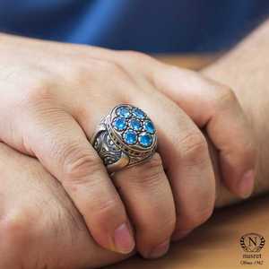 925 Sterling Silver Men's <b>Ring</b> with <b>Turquoise</b> Blue Zircon Stone Bezel Setting Rhodium Plating Fine Jewelry for Everyday Wear - Product Image 5