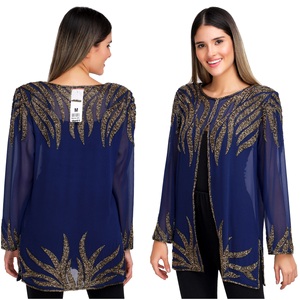 2024 High Quality Sexy Short Coat Dress Women's Clothing Appliques Sequins <b>Bead</b> Work Mini Night Club Cocktail Party Wear - Product Image 1