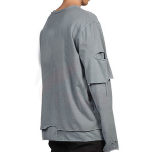 Chemise pour homme à manches doubles de couleur unie, best-seller, de haute qualité, en polyester/coton, séchage rapide et respirante, col rond - Product Image 3