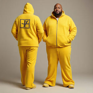 Último chándal de talla grande personalizado para hombre con capucha de cremallera y pantalón acampanado/conjuntos de pantalones y sudaderas con capucha de lana de algodón para hombre - Product Image 3