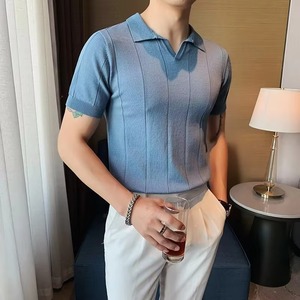 Polo de Golf para hombre de punto de seda de hielo transpirable fino de verano a la moda, Polo informal holgado de media manga de punto para hombre - Product Image 4