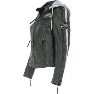 Femmes haut tendance personnalisé automne hiver vestes en cuir solide col tournant conception manches longues respirant doublure en Satin - Product Image 4