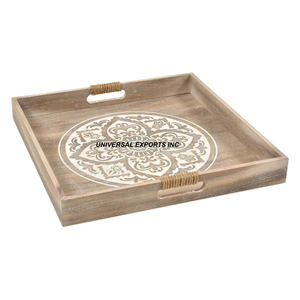 Ensemble de deux plateaux de service rectangulaires, plateau de service fini naturel Plateau de service en bois élégant classique - Product Image 6