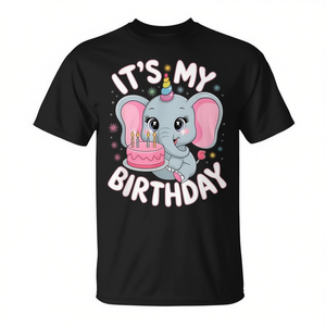 Camiseta Infantil de Cumpleaños con Diseño de Elefante y Unicornio para Niñas, Camiseta Promocional de Cumpleaños para Niñas - Product Image 2