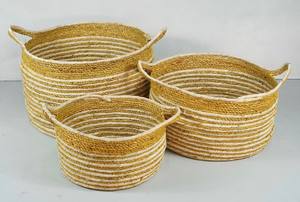 Cesta de almacenamiento de agua de Jacinto de fibra natural elegante Círculo de ratán de estilo vintage para la organización del hogar - Product Image 3