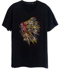 เสื้อยืดสตรีทแวร์ดีไซน์ล่าสุดสำหรับผู้ชาย ประดับเพชรเทียม สีตามสั่ง ไซส์ผู้ใหญ่ เสื้อยืดประดับเพชรเทียมสำหรับผู้ชาย - Product Image 1