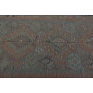 Alfombra de lana verde naranja Kilim, alfombra de tejido plano turco de 5x9 pies, patrón de retazos, decoración de sala de estar con respaldo de látex - Product Image 5