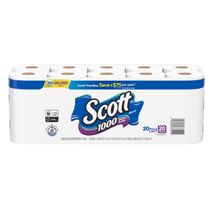 Scott 1000 Toilet Paper, 20 Rolls, 1,000 <b>Sheets</b> Per Roll (20,000 Total) - Product Image 1