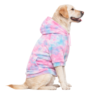 เสื้อฮู้ดดี้กำมะหยี่สำหรับสุนัข สีชมพู-ฟ้า ลายมัดย้อม เนื้อผ้านุ่ม ขนฟู สวมใส่สบาย อุ่นสบาย เหมาะสำหรับสุนัขขนาดกลางถึงใหญ่ ใส่ได้ในช่วงฤดูหนาว - Product Image 3