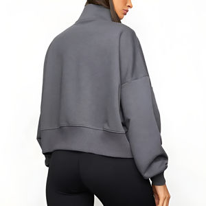 Trending Heavy Weight Cotton Half Zip Pullover Sweatshirts For Women Stand Autumn <b>Jumper</b> Hood Y2K Streetwear Color Block Hoodie - Product Image 3