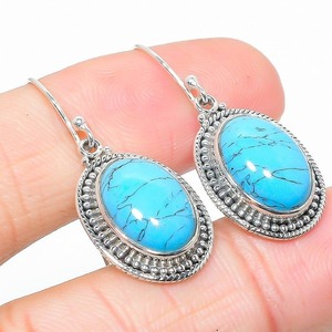 Tendance 925 argent Sterling Turquoise pierres précieuses boucles d'oreilles bijoux à la main argent Boho Style boucles d'oreilles bijoux pour femmes cadeau pour - Product Image 2