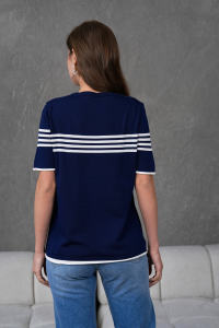 Blusa de punto a rayas de manga corta con cuello redondo para mujer, Camiseta cómoda y elegante, transpirable a rayas, servicio OEM de alta calidad - Product Image 5
