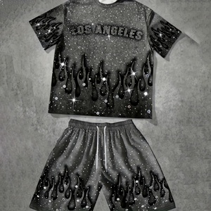 EM Private Label Men Summer Matching T Shirt Shorts <b>Set</b> Lightweight Cotton Casual Street Style Sportswear Gym Workout Outfit - Product Image 1