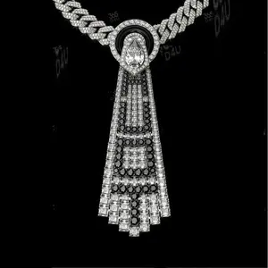 จี้รูปทรงเรขาคณิตแบบผูกเนคไท ดีไซน์ทันสมัย ชุบเงินแท้ 925 ป้องกันการหมอง ประดับเพชรโมอิสซาไนต์ VVS รูปหัวใจ ระฆัง และลูกปัดมุก - Product Image 2