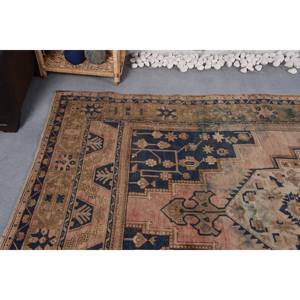 Alfombra turca Vintage de 5,7x10,2 pies, lana azul Beige hecha a mano con pelo de felpa, patrón abstracto Rectangular de altura para dormitorio - Product Image 5