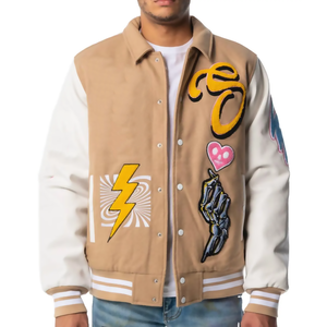 Premium Venta caliente manga de cuero Chenille parches en relieve botón Arriba hombres Varsity chaqueta - Product Image 2