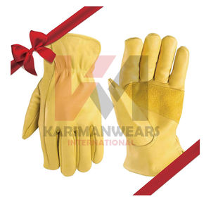 Gants de travail en cuir de vachette renforcé pour hommes, avec patchs de paume durables, couleur beige large, 1129L, protection à usage intensif - Product Image 5