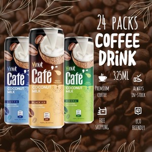 กาแฟน้ำแข็งสีดำพร้อมเครื่องดื่มกะทิ vinut | 330มล. (24แพ็ค), พร้อมดื่ม, ขายส่ง, ตัวอย่างฟรี, ODM OEM
