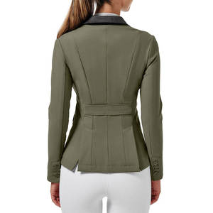 Women's <b>Equestrian</b> Show Riding Jacket Olive Green Black Trim Buttons Polyester/Cotton Material Custom Logo Brand for Jumping - Product Image 4