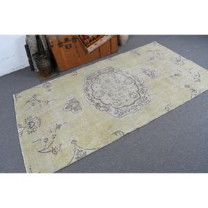 4.3x7.7 ft Turkish Rug, <b>Yellow</b> Polka dot Vintage Rug <b>Wool</b> - Product Image 1