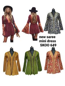 Vestido bohemio de seda y saree para mujer, artículo de moda para niña, mujer y mujer - Product Image 5