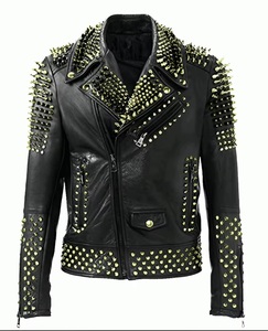 Blouson de motard en cuir unisexe style punk audacieux avec clous et pointes - Product Image 6