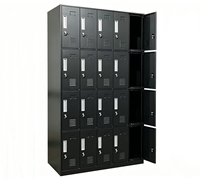 Casier en acier noir mat à 16 portes, armoire de rangement verrouillable multi-compartiments pour salle de sport, école et personnel