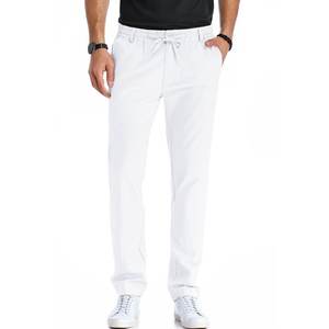 <b>Men's</b> Pure <b>White</b> Polyester/Cotton Canvas Mid Elastic Drawstring Casual Straight-Legged Anti-Pilling Beach Yoga <b>Trouser</b> Midweight - Product Image 6