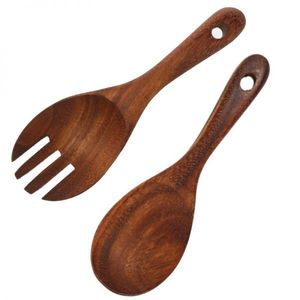 Ensemble de cuillère et de fourchette à salade en bois très vendu avec une petite poignée pour la vaisselle de cuisine, ensembles de serveurs à salade de table - Product Image 3