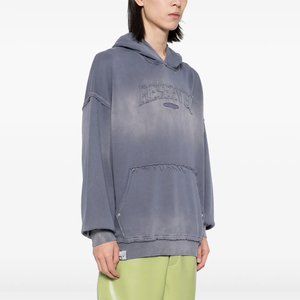 Sweat à capuche en coton d'hiver surdimensionné, lourd, personnalisé, avec patchs, délavé vintage, écologique, pour hommes - Product Image 2