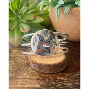 Zuni Handmade Multi-Stone & Sterling <b>Silver</b> Micro-Inlay <b>Cuff</b> <b>Bracelet</b> Fashionable Accessory - Product Image 1