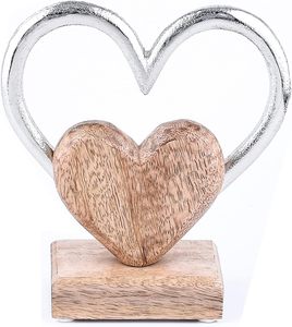 Fabrication OEM, figurine à deux cœurs, cadeau de la Saint-Valentin, décoration de mariage, métal argenté et bois, tailles personnalisées - Product Image 5