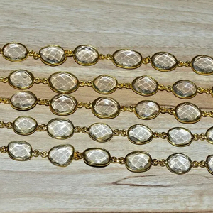 Lovely White Crystal Oval Bezel Gemstone Connector Chain <b>Rosary</b> Chain, Gold Plated Connector bezel Chain for Jewelry Making - Product Image 3