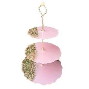 Support à gâteau en résine fait main de luxe à 3 niveaux, aspect marbre rose doré, antiadhésif, écologique, réutilisable, décoration de table, sculpture - Product Image 3