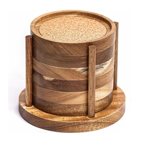 Sous-verres en bois d'acacia avec support Table absorbante pour boissons pour la fabrication de tables en bois Style classique - Product Image 1