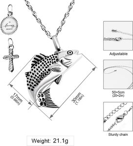 Cruz de plata pez grabado urna cremación Collar para cenizas urna para cenizas humanas en memoria amorosa papá pesca medallón tamaño personalizado - Product Image 3