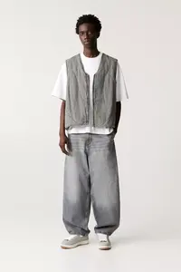 Custom Designer Mid <b>Waist</b> Loose Oversized Washed Solid Vintage Wide Leg Distressed Denim <b>Jeans</b> <b>Men's</b> Baggy Autumn Summer ODM - Product Image 3