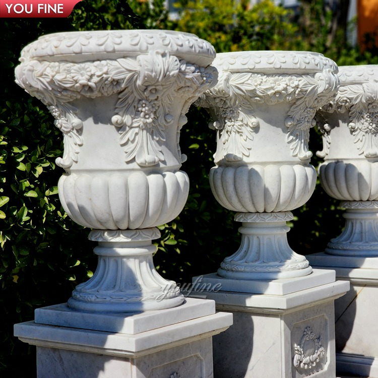 Giardino esterno intagliato a mano grande ciotola vasi di marmo grande vaso da fiori in pietra naturale fioriera