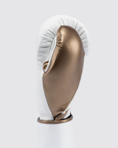 Guantes de boxeo de par Muay Thai MMA de lucha profesional de acolchado suave dorado blanco de Venta caliente de alta calidad - Product Image 5