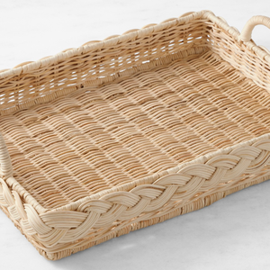 Bandeja de servicio de ratán rectangular tejida hecha a mano de estilo Natural elevado para decoración de mesa de comedor restaurante accesorios para el hogar - Product Image 4